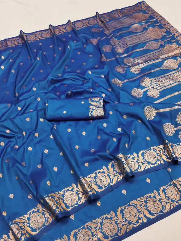 Blue Banarasi Silk With Lace and Zari Work Saree
