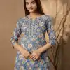 Blue Cotton Printed Kurti
