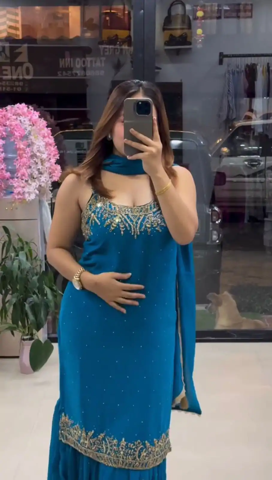 Blue Faux Georgette With Lace Work Salwar Suit - Image 2