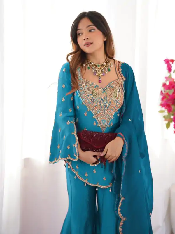 NSR 852 Blue Simar Silk With Embroidery Work with Full Sleeve Salwar Suit in . Now at just ₹2099. Delivery 4-6 Working Days. Shop n | Casual Suits, Jump Suits, Salwar suit, Creative suits, Designer Suits, Palazzo Suits, Party Wear Suits, Patiala Suits, Straight Suits