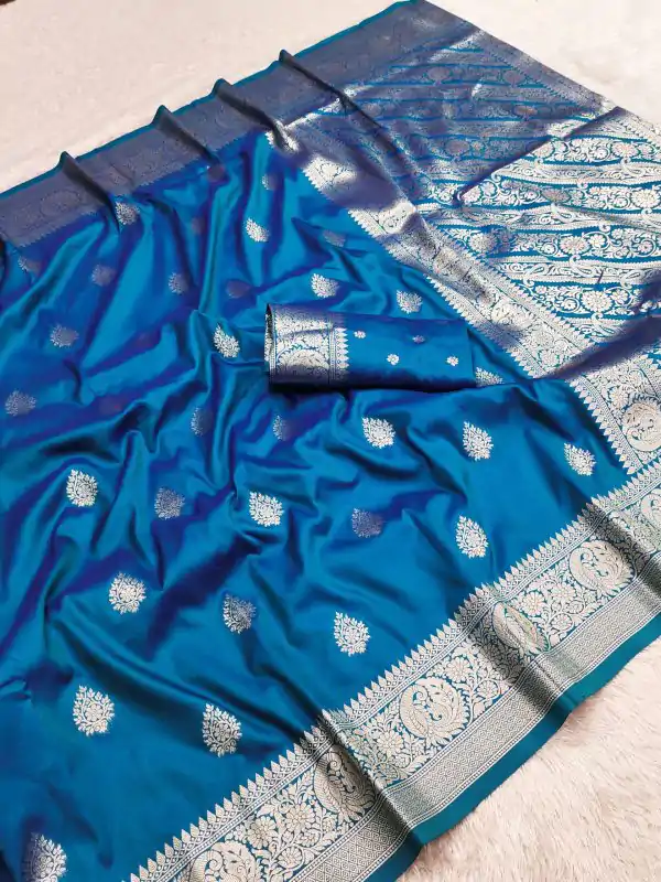 Blue Soft Banarasi Cotton Silk Zari Work Saree