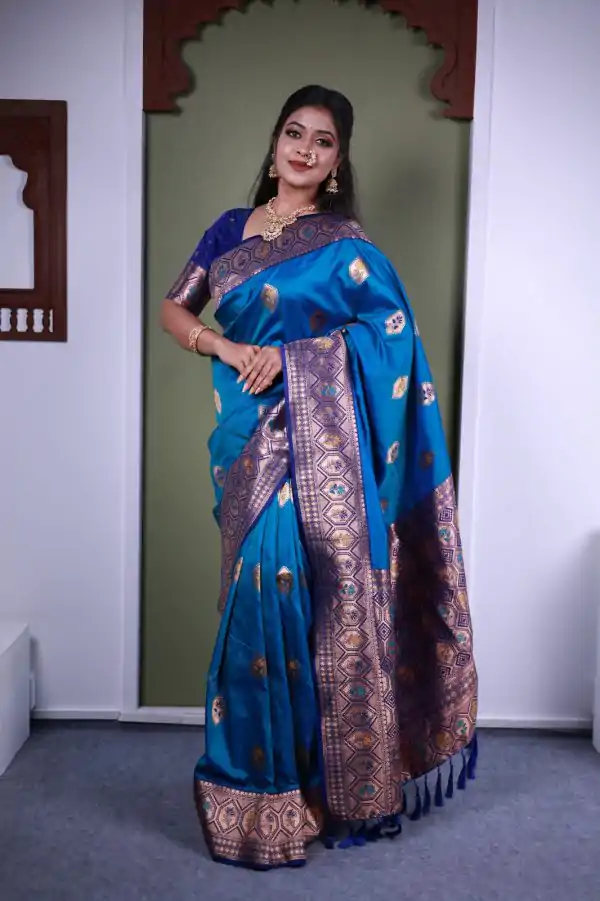 Blue Soft Paithani Silk Zari Work Lace Saree