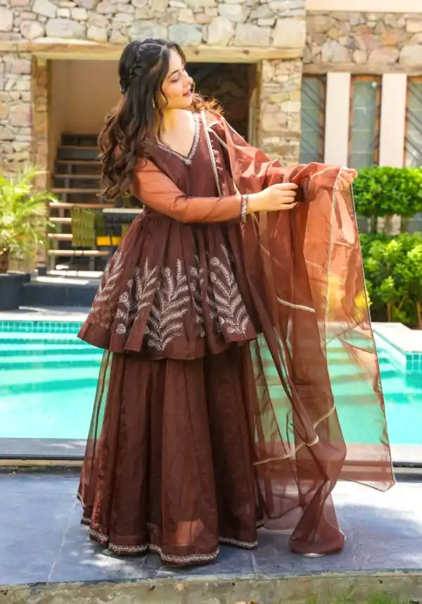 Brown Star Georgette Coding Work Salwar Suit