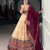 Cream Tasar Silk Gamthi Work Lehenga Choli