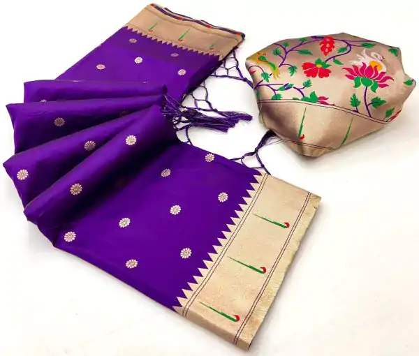 Dark Purple A Pethani Silk Lace Zari Work Saree