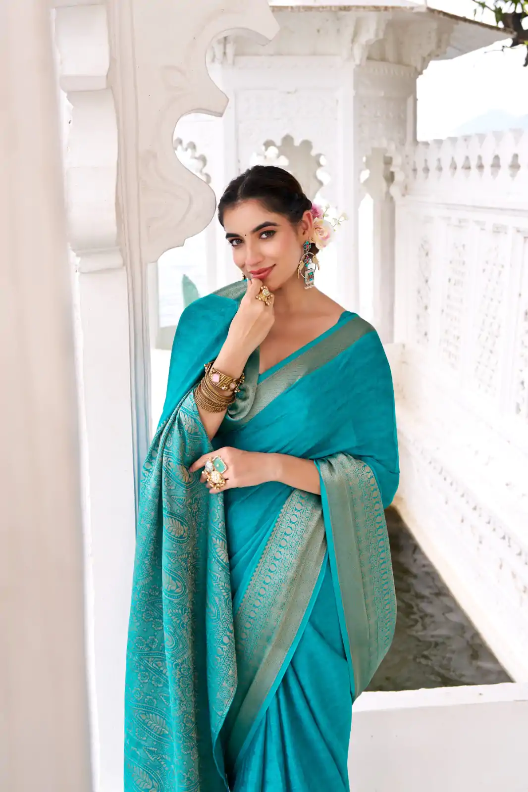 YNF 7902 Firozi Color Chinon Printed With Zari Weaving Work Saree With Zari Work. Best Price ₹1549. Delivery 4-6 Working Days. Shop now. | Designer Sarees, Embroidered Sarees, Sarees, Bollywood Sarees, Creative Sarees, Ethnic Saree, Modern Digital sarees, Party Wear Sarees