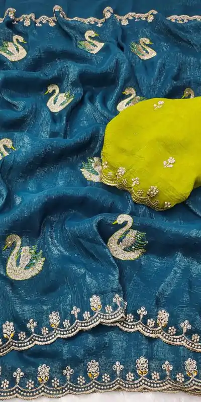 BT 1284 Firozi Crunchy Chiffon Saree Perfect for Wedding, Party, Ethnic Day, Ganesh Chaturthi, Sangeet . Best Price ₹1799. Delivery 4-6 Working Days | Designer Sarees, Embroidered Sarees, Sarees, Bollywood Sarees, Creative Sarees, Ethnic Saree, Modern Digital sarees, Party Wear Sarees