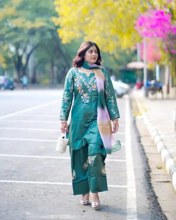 Firozi French Crepe Embroidery Work Salwar Suit
