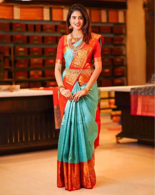 Firozi Lichi Silk Jacquard All Over Saree