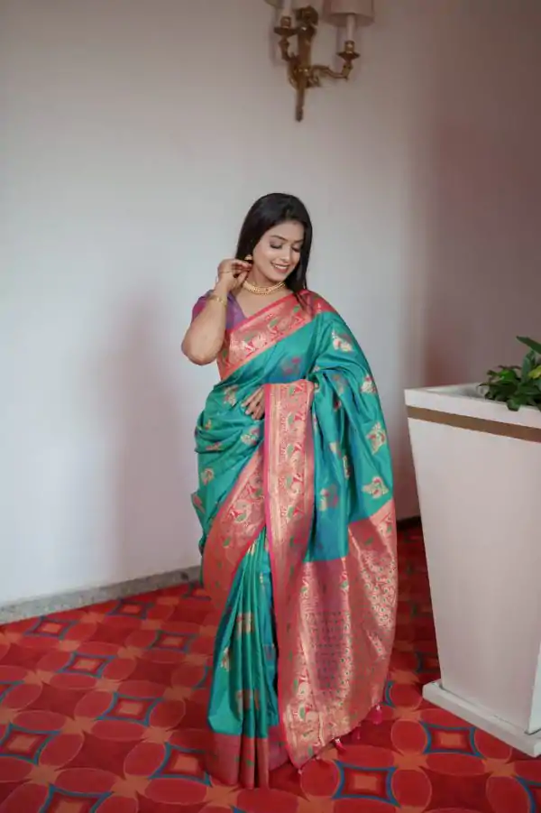 Firozi Pethani Silk Zari Lace Work Saree