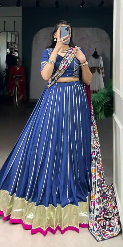 Firozi Pure Chanderi Zari Work Gotta Patti Lehenga Choli