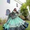 Firozi Silk Cowrie Work Embroidery Lehenga Choli