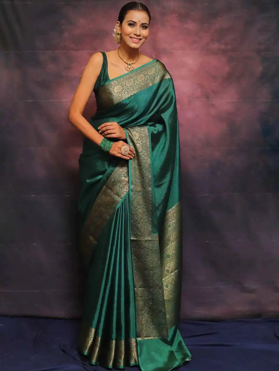 Firozi Soft Lichi Silk Lace Border Saree - Image 3