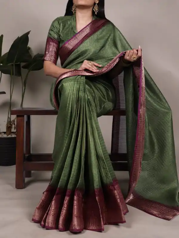 Green Dola Chex Zari Work Saree