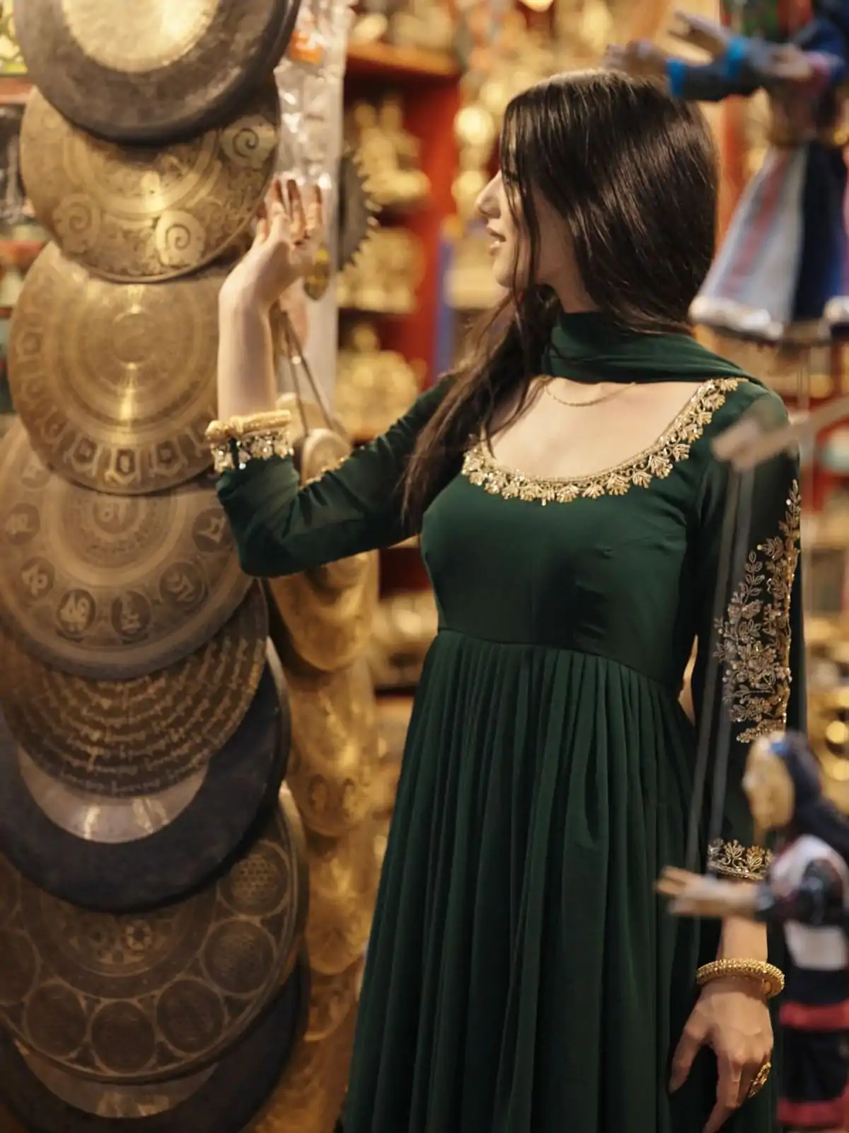 Green Faux Georgette Embroidery Gown
