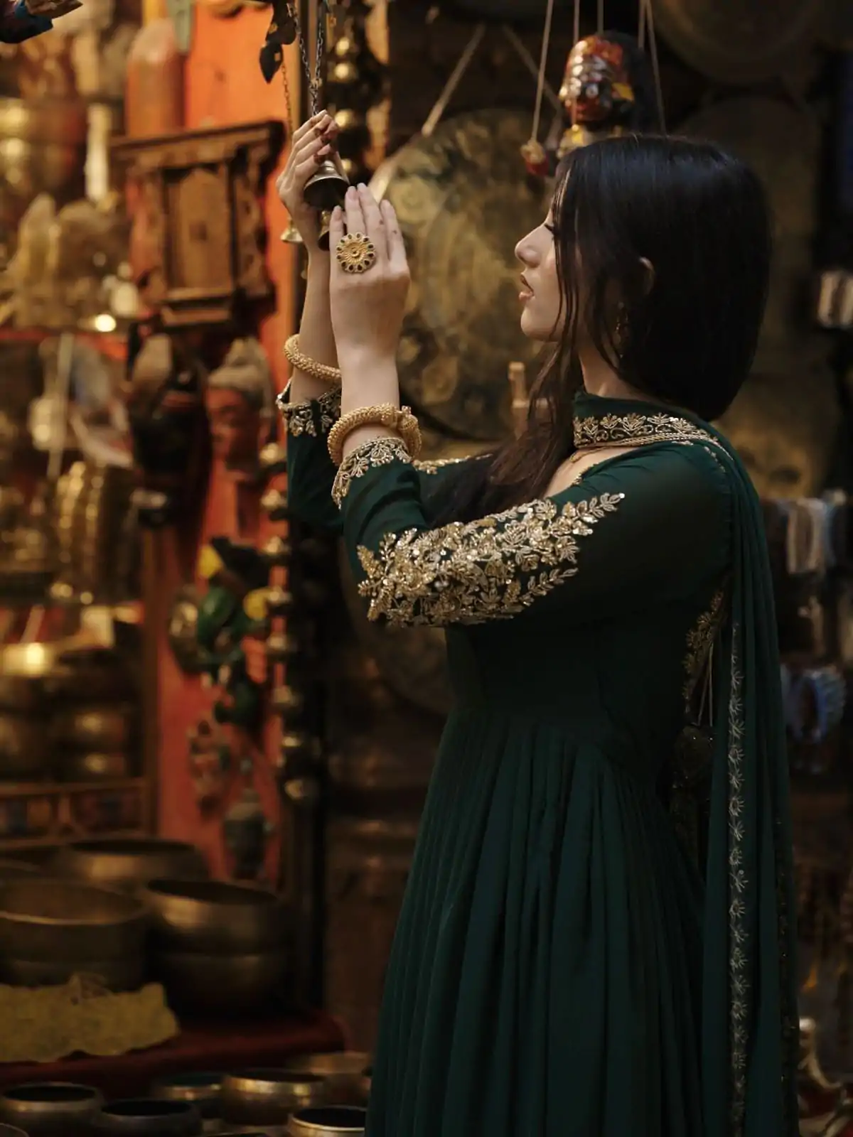 Green Faux Georgette Embroidery Gown - Image 2