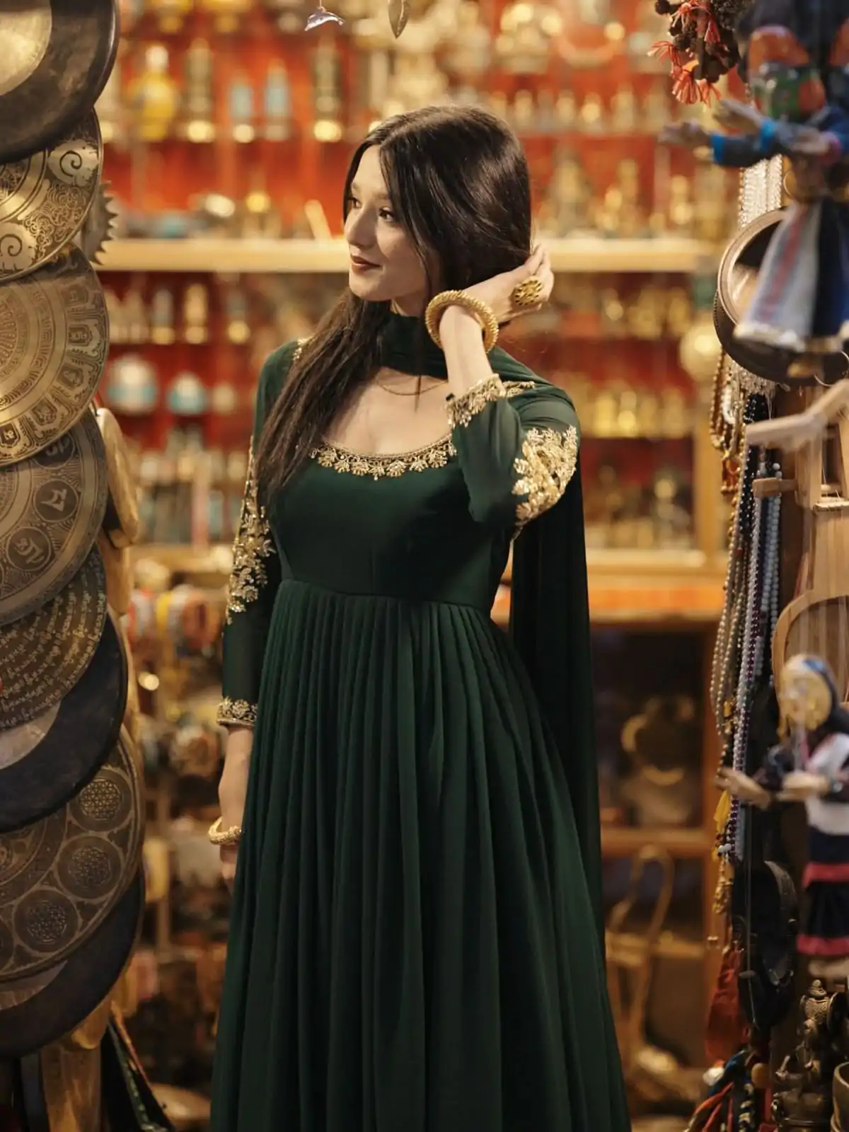Green Faux Georgette Embroidery Gown - Image 3