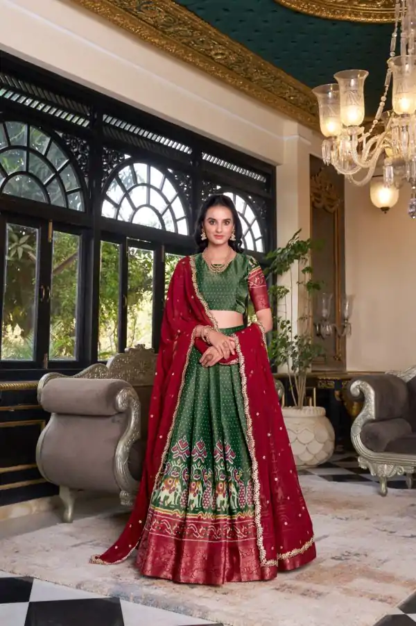 Green Kanchipuram Embroider Lehenga Choli