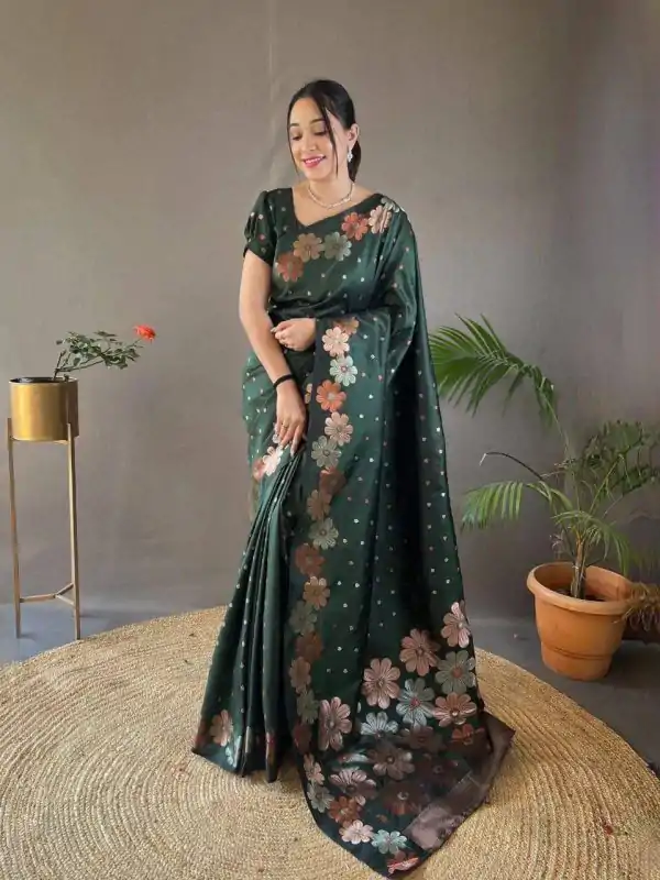 KP 6003 Green Soft Lichi Silk Cloth Lace Work & Lace Border Saree in Best Price ₹1399. Delivery 4-6 Working Days. Shop now. | Designer Sarees, Embroidered Sarees, Sarees, Bollywood Sarees, Creative Sarees, Ethnic Saree, Modern Digital sarees, Party Wear Sarees