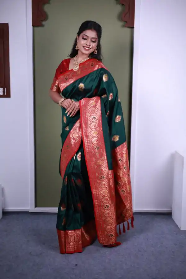 Green Soft Paithani Silk Zari Work Lace Saree