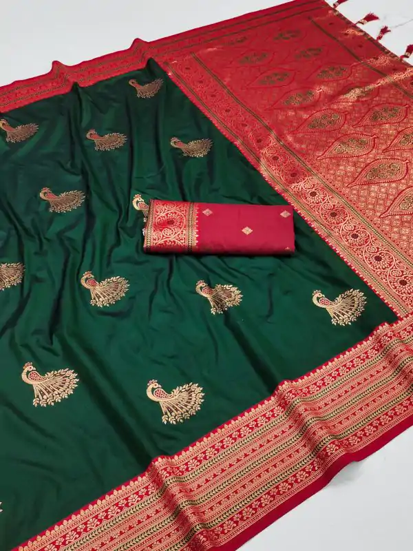 Green Soft Silk Zari Lace Work Saree
