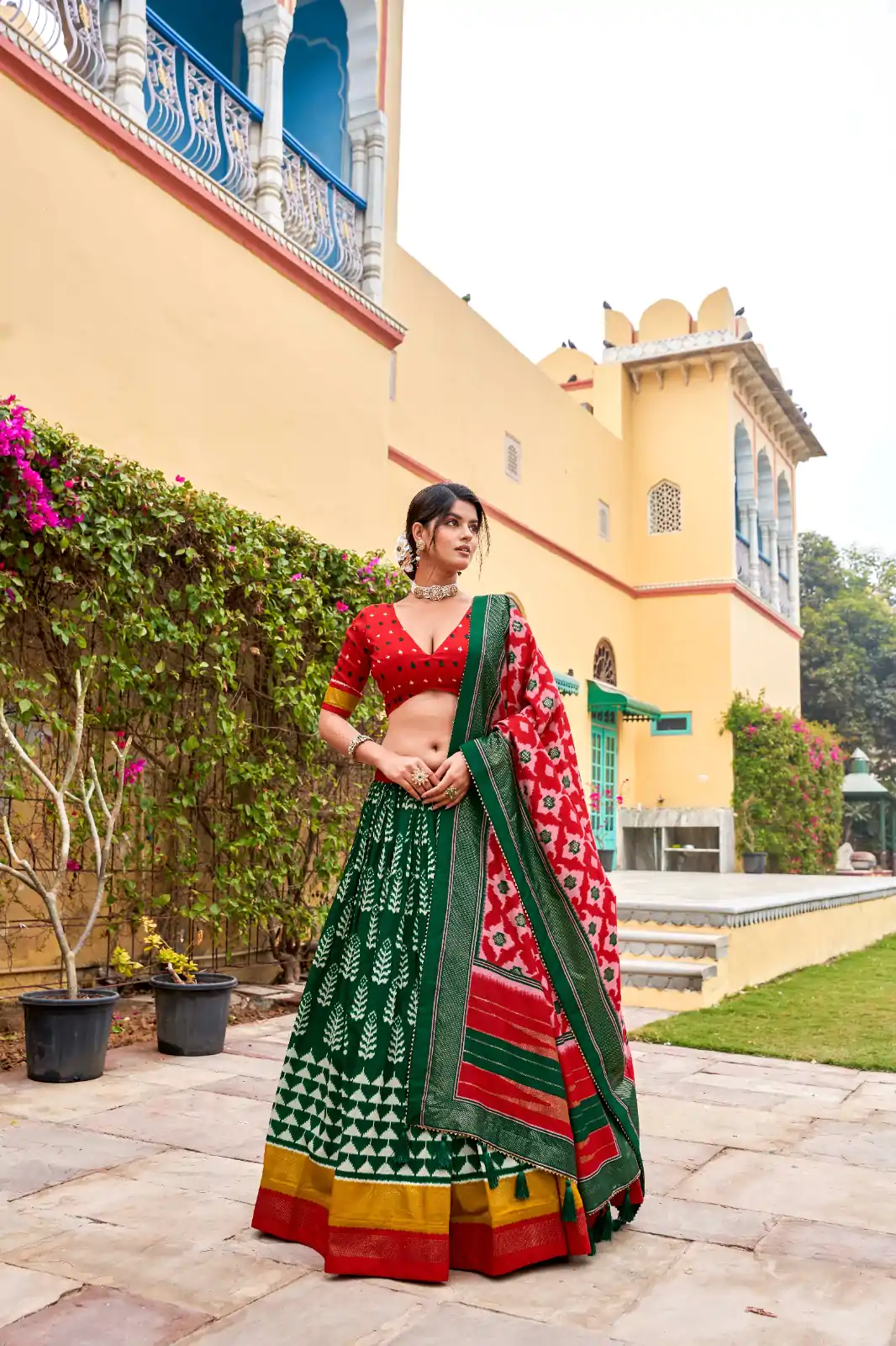 Green Tushar Print  Lehenga Choli