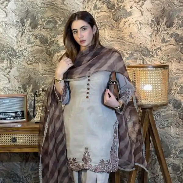 Grey Fox Georgette With Thread Work Salwar Suit