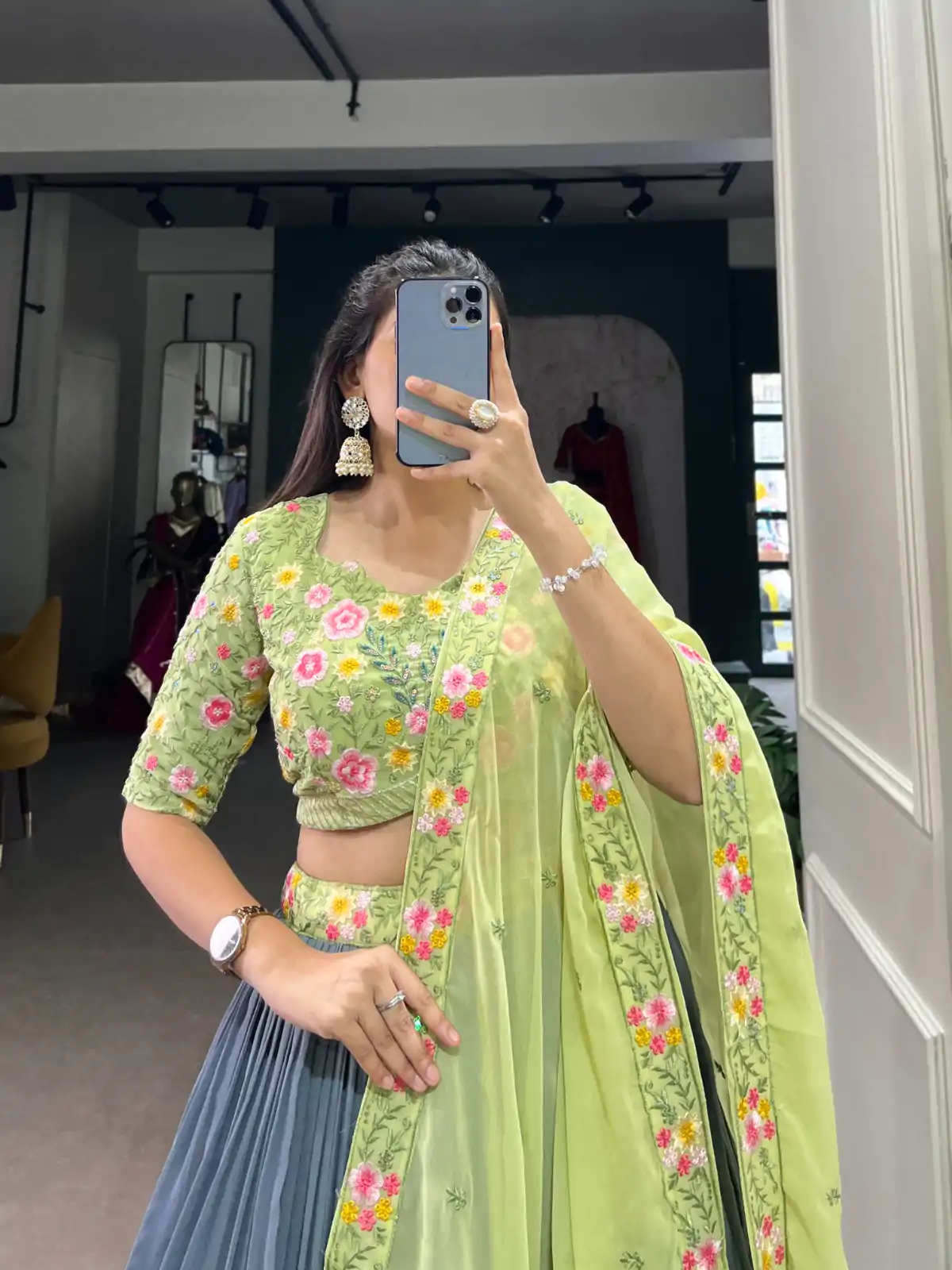 Grey Georgette Sequins Work Embroidery Lehenga Choli - Image 4