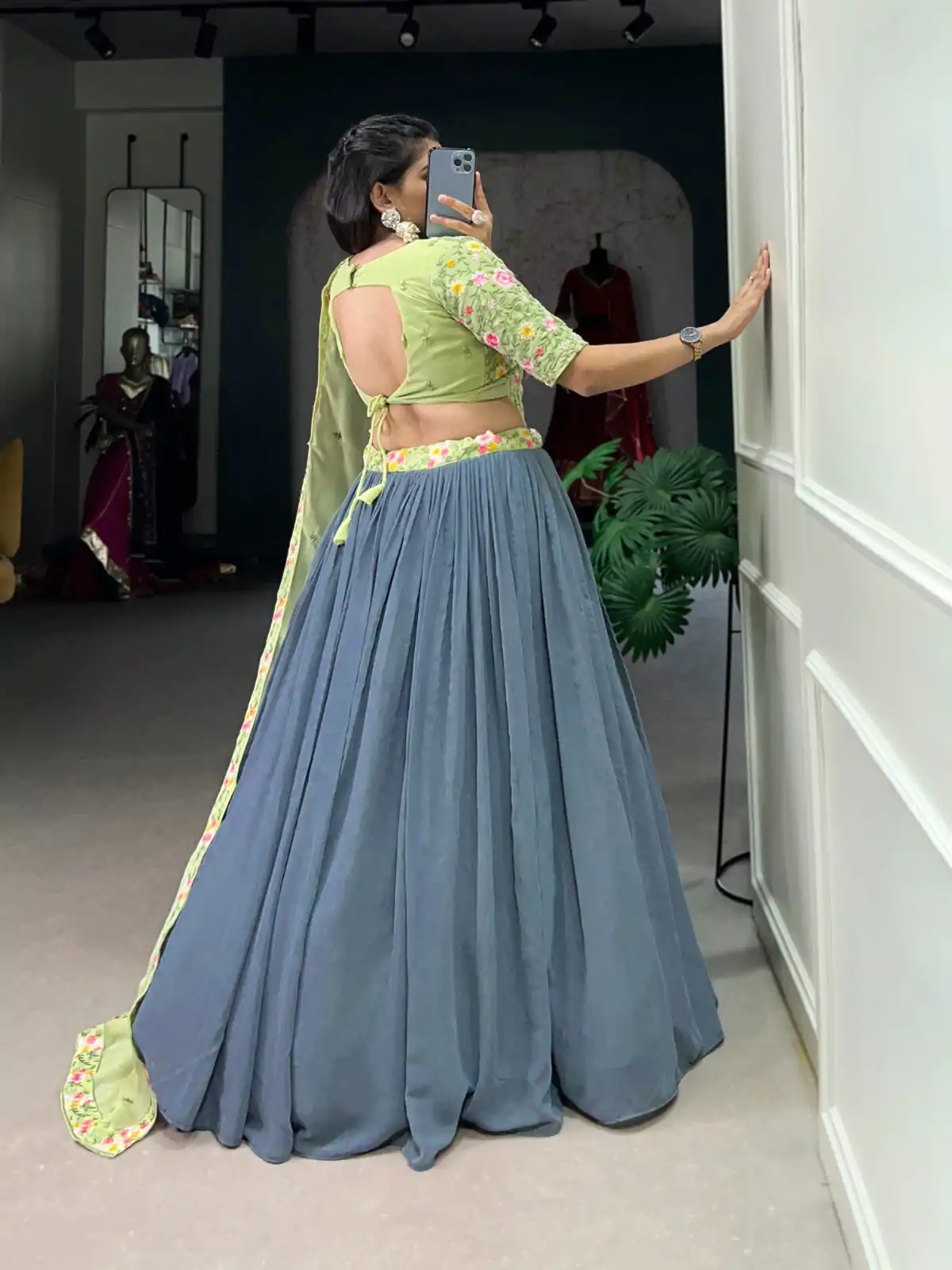 Grey Georgette Sequins Work Embroidery Lehenga Choli - Image 3