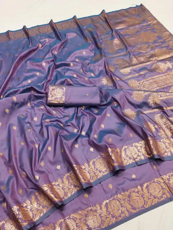 Lavender Banarasi Silk With Lace and Zari Work Saree