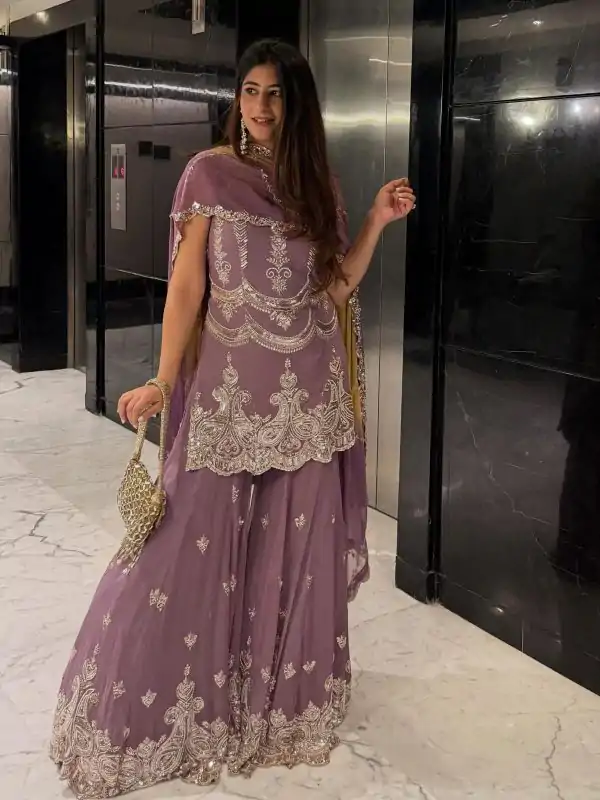 Lavender Faux Georgette Sequence Work Salwar Suit