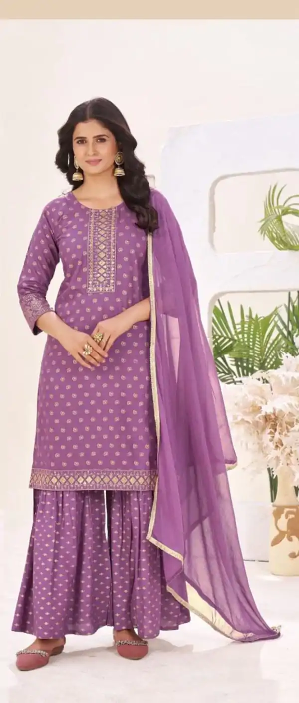 Lavender Rayon Lace Embroidery Work Salwar Suit
