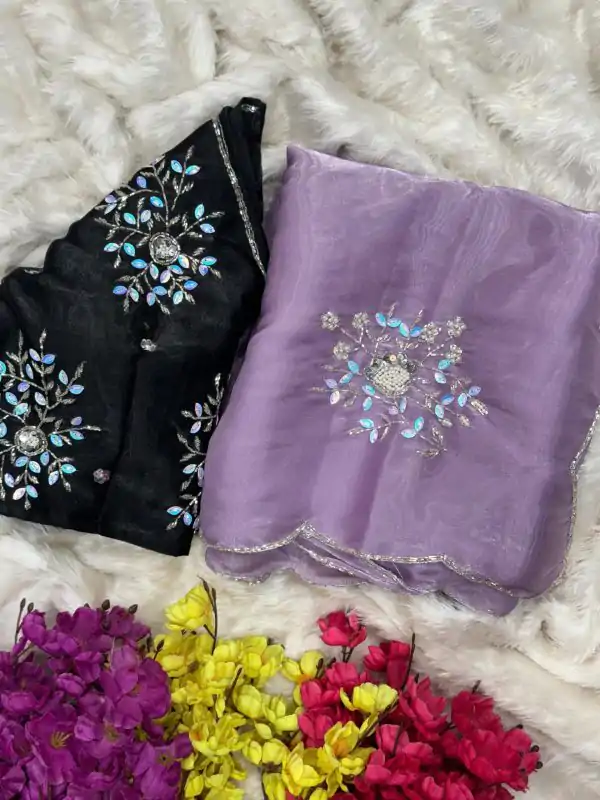 Lavender Soft Jimmy Chuu Lace Border Saree