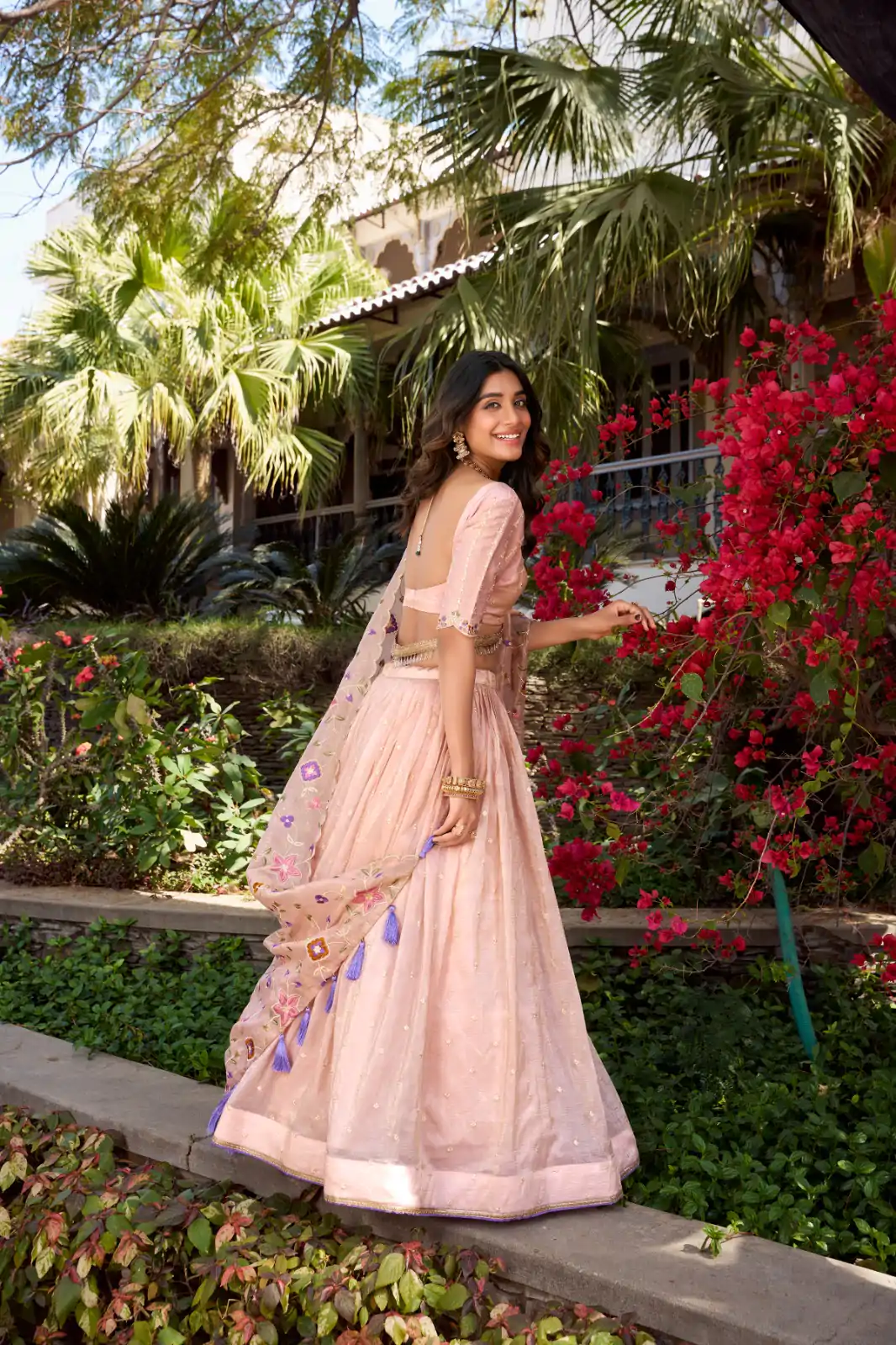 Light Pink Gold Crush Sequins Lehenga Choli - Image 3