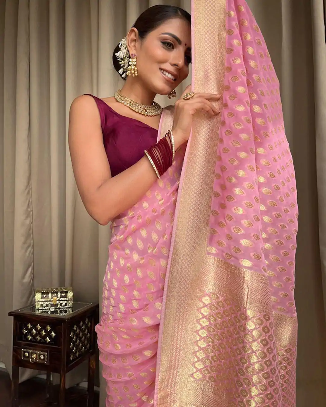 KP 5083 Light Pink Soft Lichi Silk Perfect for Wedding, Party, Family Gatherings, Sangeet, Diwali Cloth. Saree. Get it for ₹1399. Delivery 4-6 Working Days. | Designer Sarees, Embroidered Sarees, Sarees, Bollywood Sarees, Creative Sarees, Ethnic Saree, Modern Digital sarees, Party Wear Sarees