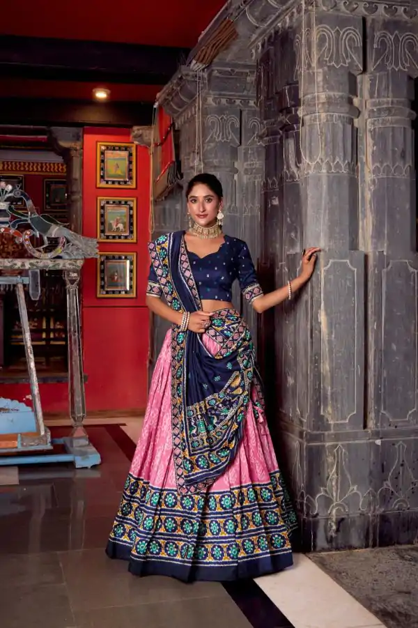 Light Pink Tasar Silk Sequins Embroidery Work Lehenga Choli