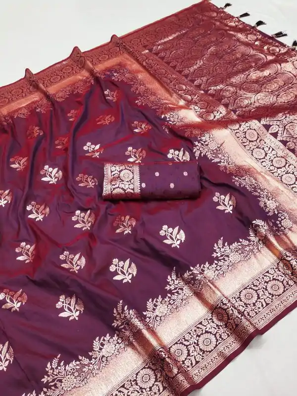 Maroon Banarasi Silk Zari Lace Work Saree