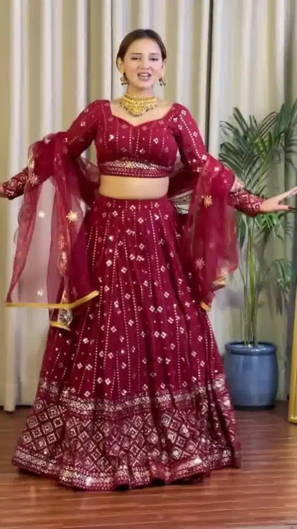 Maroon Fox Georgette Sequence Work Lehenga Choli