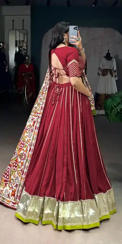 LNB 1658 Maroon Pure Chanderi with Zari Work & Gotta Patti Work Lehenga Choli . Introductory Price ₹3199. Delivery 4-6 Working Days. Shop now. | Lehenga, Bollywood Lehenga, Creative Lehenga, Designer Lehenga, Embroidered Lehenga, Party Wear Lehenga