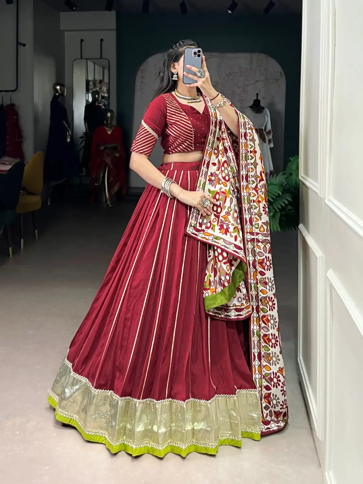 LNB 1658 Maroon Pure Chanderi with Zari Work & Gotta Patti Work Lehenga Choli . Introductory Price ₹3199. Delivery 4-6 Working Days. Shop now. | Lehenga, Bollywood Lehenga, Creative Lehenga, Designer Lehenga, Embroidered Lehenga, Party Wear Lehenga
