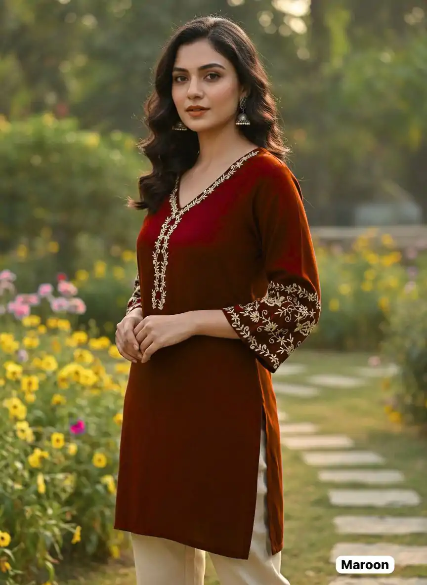 INLI Adaa 5.0 Maroon Rayon with Embroidery Work Kurti .Wedding, Party, Festive, Events, Best Price ₹1349. Delivery 4-6 Working Days. Shop now. | Kurti, Bollywood Kurti, Creative Kurtis, Designer Kurti, Party Wear Kurti, Selfie Kurti