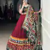 Maroon Tasar Silk Gamthi Work Lehenga Choli