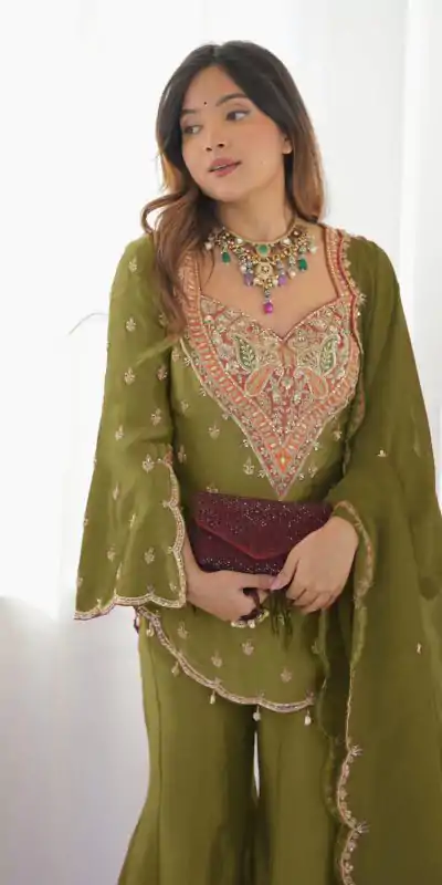 NSR 852 Mehandi Simar Silk With Embroidery Work with Full Sleeve Salwar Suit in . Now at just ₹2099. Delivery 4-6 Working Days. Shop n | Casual Suits, Jump Suits, Salwar suit, Creative suits, Designer Suits, Palazzo Suits, Party Wear Suits, Patiala Suits, Straight Suits