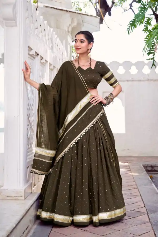 Mehendi Chanderi Lace Zari Work Lehenga Choli