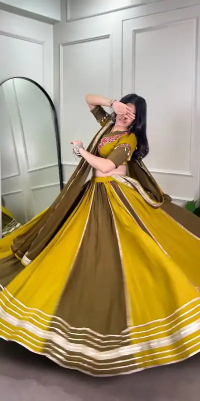 LNB 1613 Mehendi Pure Rayon Sequins Work & Mirror Work Lehenga Choli in . Festive Deal ₹2799. Delivery 4-6 Working Days. Shop now. | Lehenga, Bollywood Lehenga, Creative Lehenga, Designer Lehenga, Embroidered Lehenga, Party Wear Lehenga