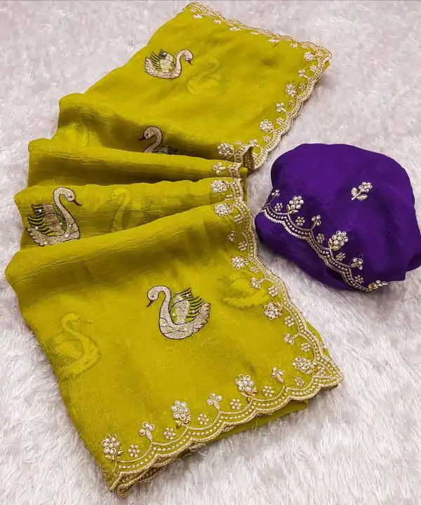 BT 1284 Mustard Crunchy Chiffon Saree Perfect for Wedding, Party, Ethnic Day, Ganesh Chaturthi, Sangeet . Best Price ₹1799. Delivery 4-6 Working Days | Designer Sarees, Embroidered Sarees, Sarees, Bollywood Sarees, Creative Sarees, Ethnic Saree, Modern Digital sarees, Party Wear Sarees