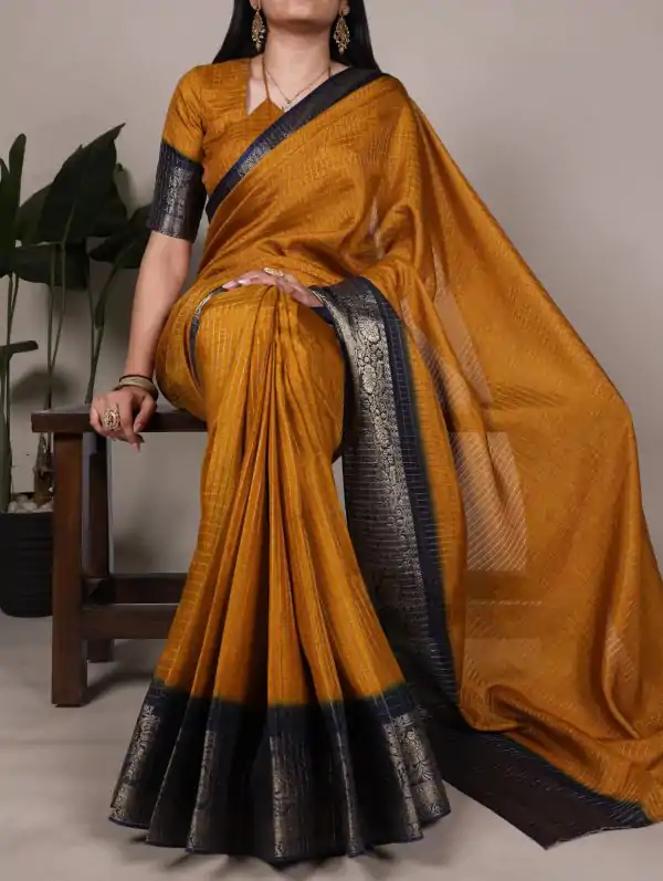 Mustard Dola Chex Zari Work Saree
