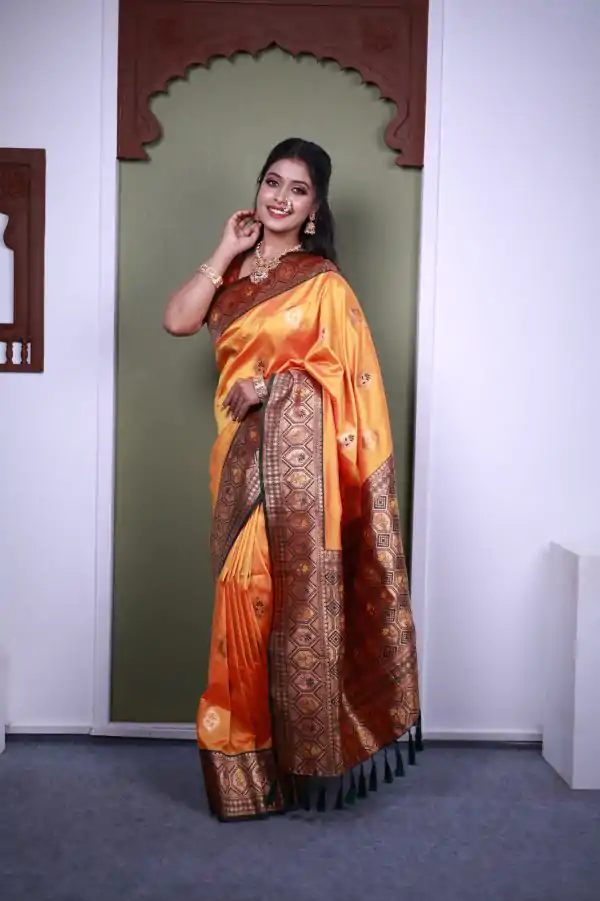 Mustard Soft Paithani Silk Zari Work Lace Saree