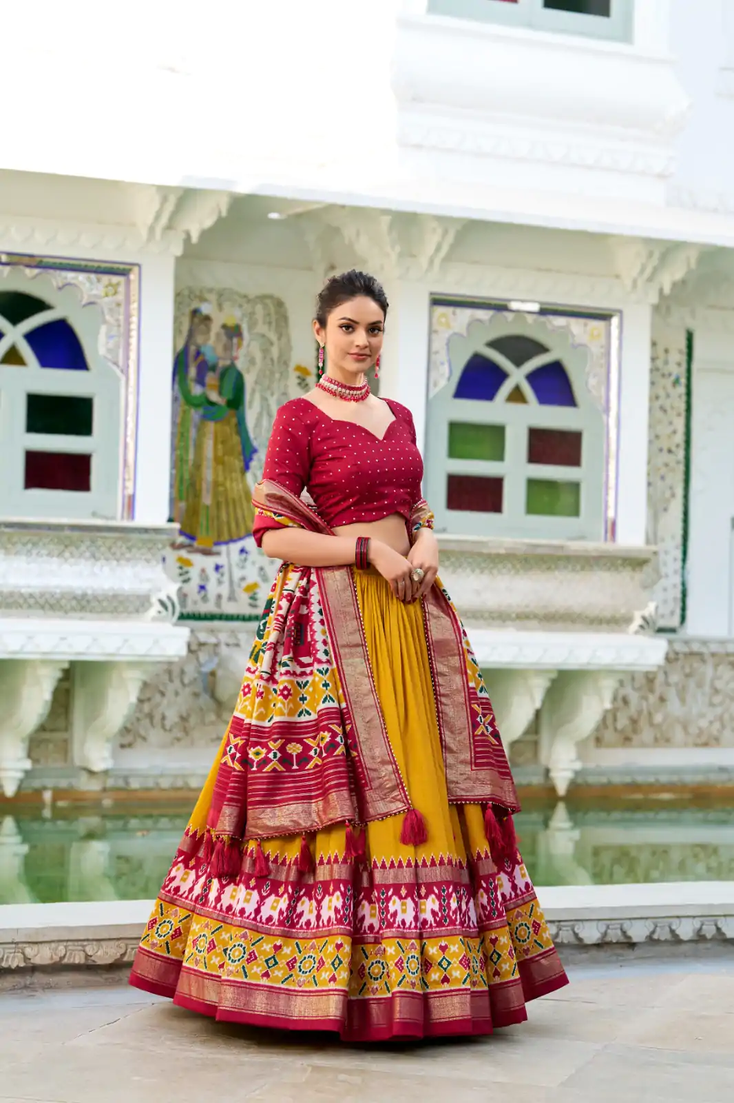 Mustard Tasar Silk Patola Print Gotta Patti Lehenga Choli