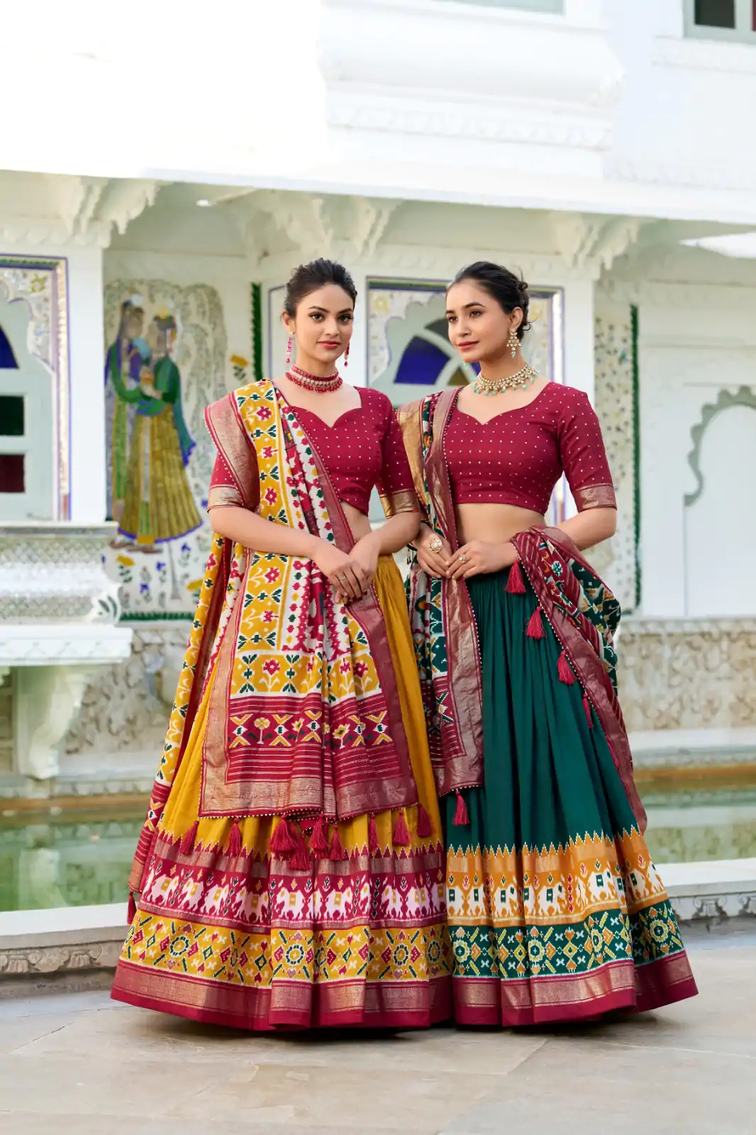 Mustard Tasar Silk Patola Print Gotta Patti Lehenga Choli - Image 2